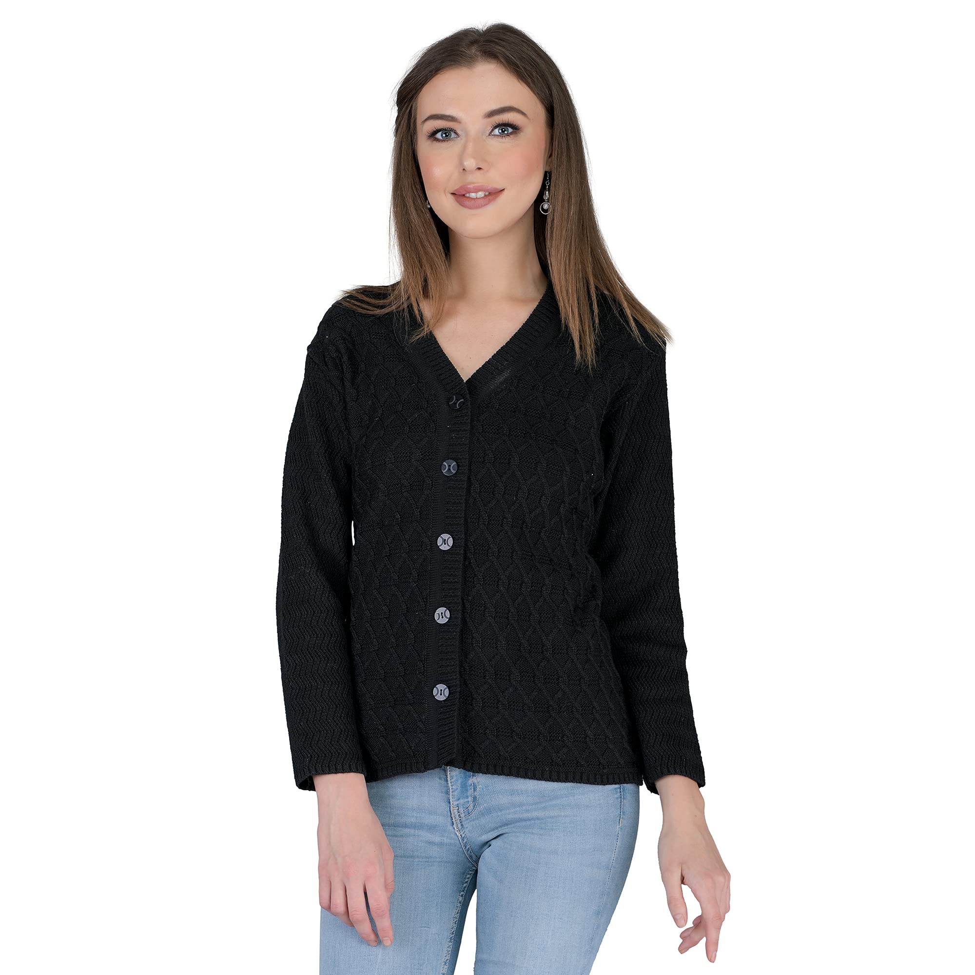 ladywillington Lady Willington Women's Woolen V-Neck Self Design Cardigan - Heavy Daffodil Fabric Winter Wear Pure Wool Long Cotty Fully Warm Free Size-picture-27