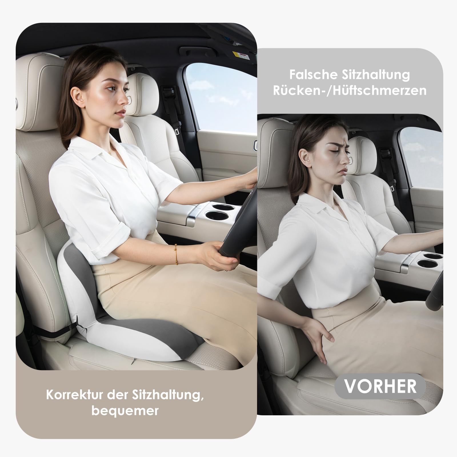 FLORICH Cuscino per Sedile Memory Foam Cuscino Lombare Sedia, Cuscino Ergonomico per Sedili di Auto, Sedie da Ufficio, Sedie a Rotelle, Grigio02