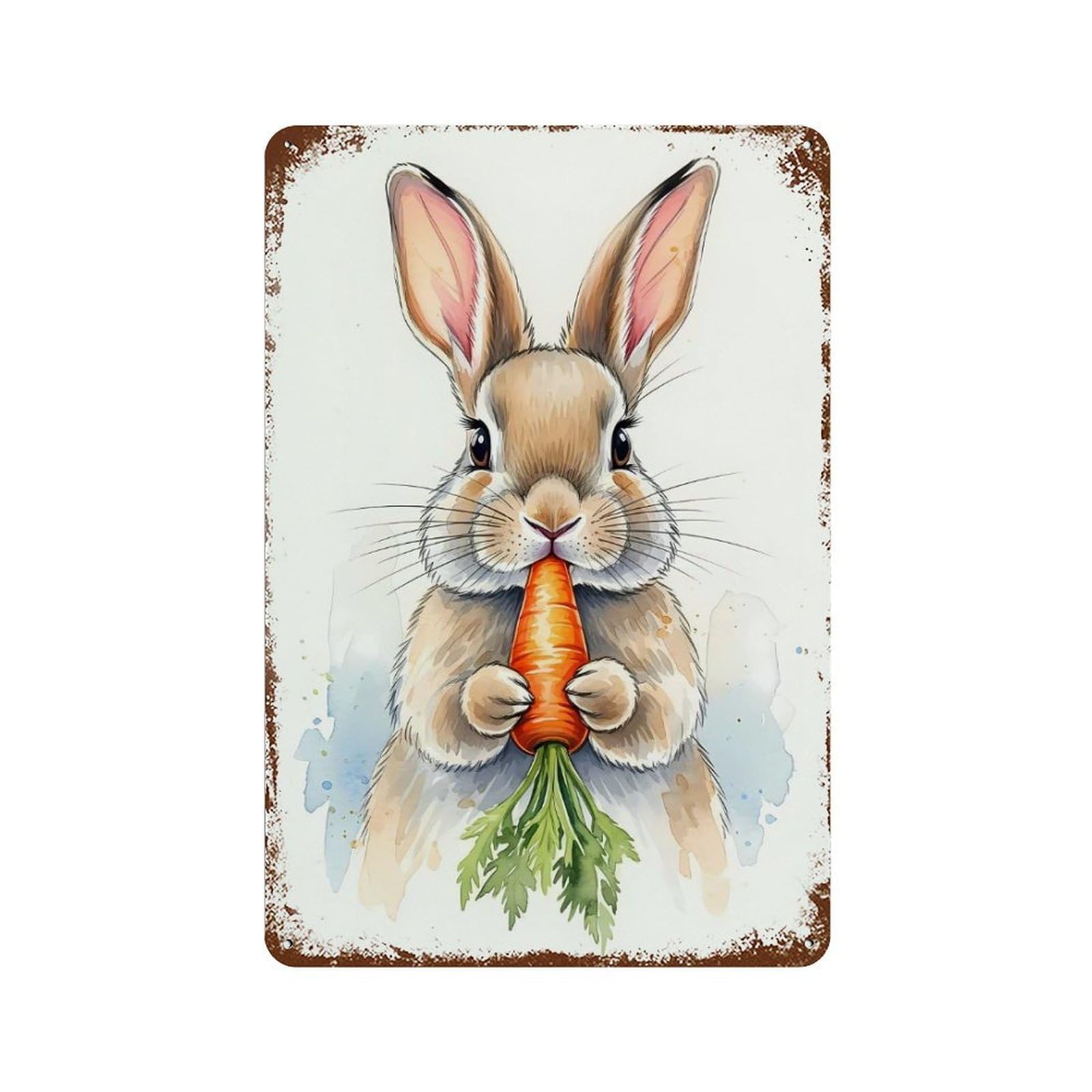 Vintage Metal Tin Sign Watercolor Bunny with Carrot 11.8"x7.9", Classic Wall Plaque for Pub, Kitchen And Man Cave Decor