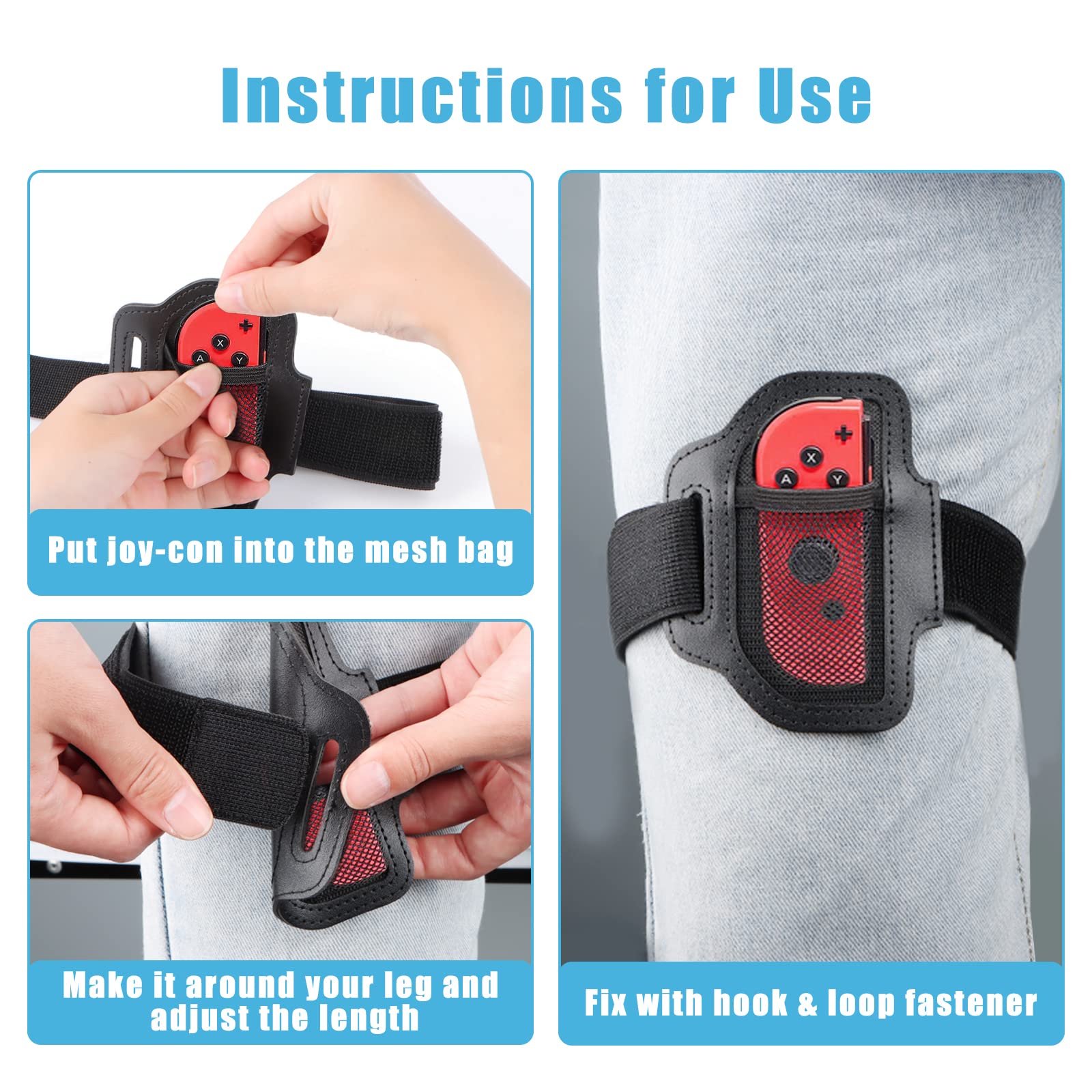 Pack de 2 correas para las piernas compatibles con Nintendo Switch Sports Soccer/Ring Fit Adventure, correa ajustable elástica transpirable para la pierna compatible con Switch OLED/Switch, para