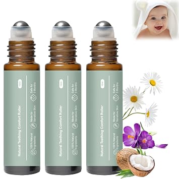 3Pcs Baby Teething Oil Roller,Natural Gentle Teething Relief Roller,Teething Roller,Teething Roller All Natural for Baby