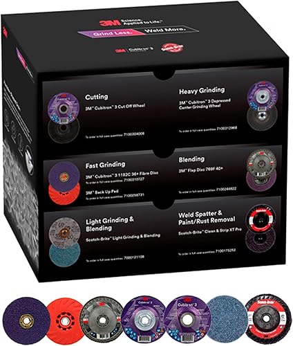 3M Grind Less Weld More Kit promocional 67115, discos de 4-12 pulgadas, kit de soldadura de 16 piezas para cortar, moler, mezclar, acabar, eliminar