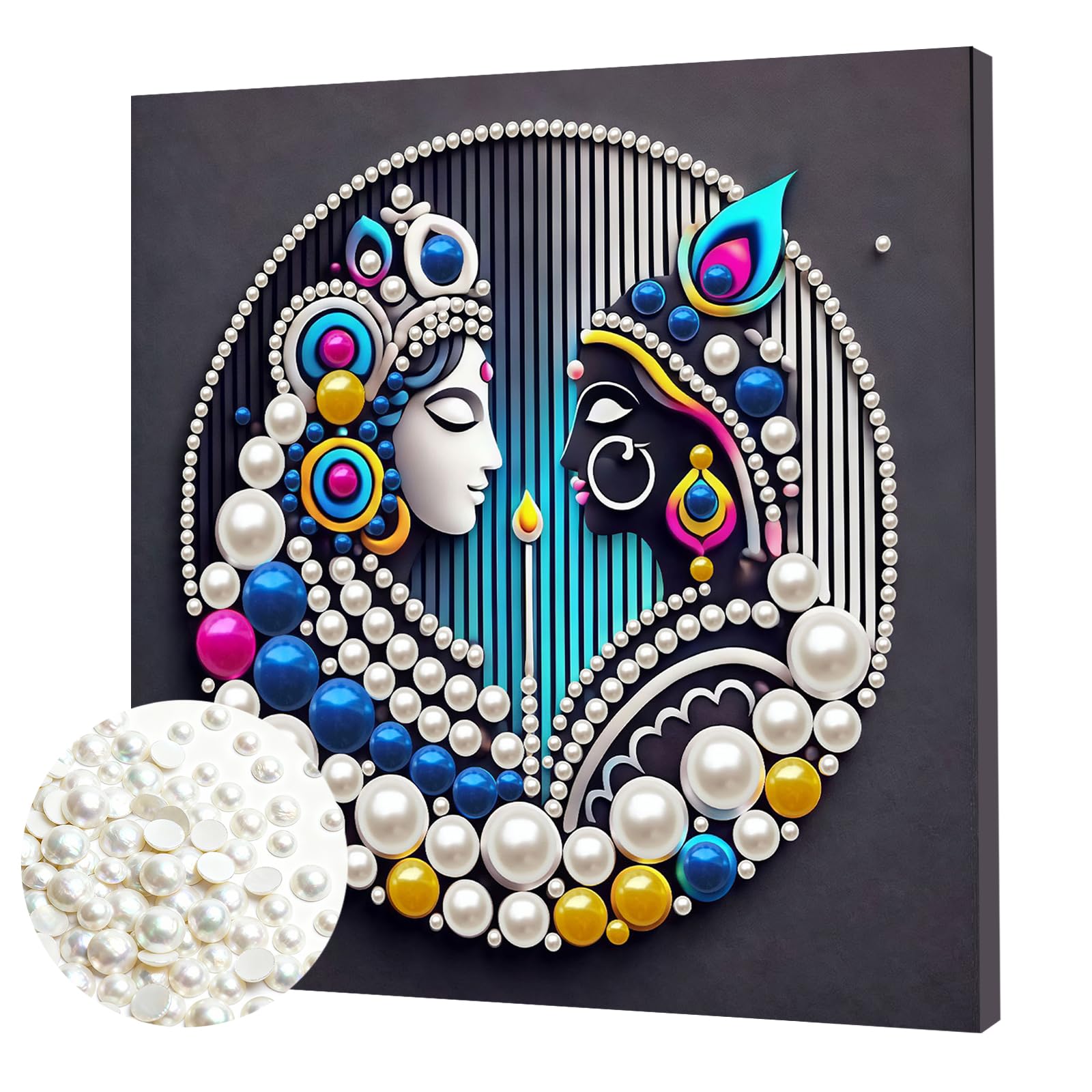 DIY Pearl Painting Kit with Wooden Frame, 3D Plastic Pearl Gemstone Ocean Art Craft for Adults Beginners, Diamond Dot Painting, Home Wall Decor Ready Gift for Women(Indian Moon Couple)(30 * 30cm)