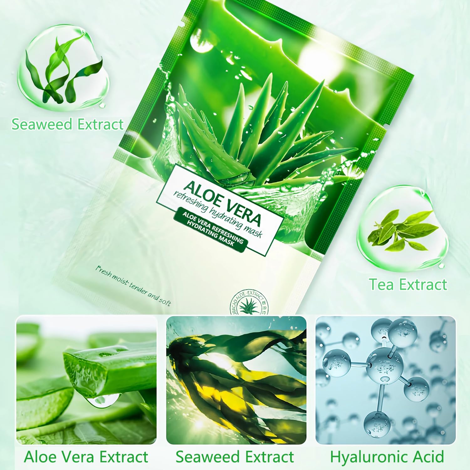 Amazon.com: Mascarillas hidratantes de aloe vera, mscara de aloe para el  cuidado de la piel, mascarilla facial hidratante para piel seca, grasa,  sensible, mascarillas faciales calmantes para mujeres, mascarillas faciales  para el