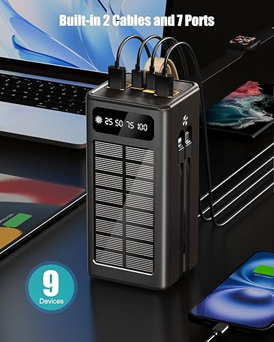 Miniatura 4 de Banco de energía de 90000 mAh, carga rápida de 35 W con cargador solar, cables USB-CLightning incorporados, cargador portátil de alta capacidad para