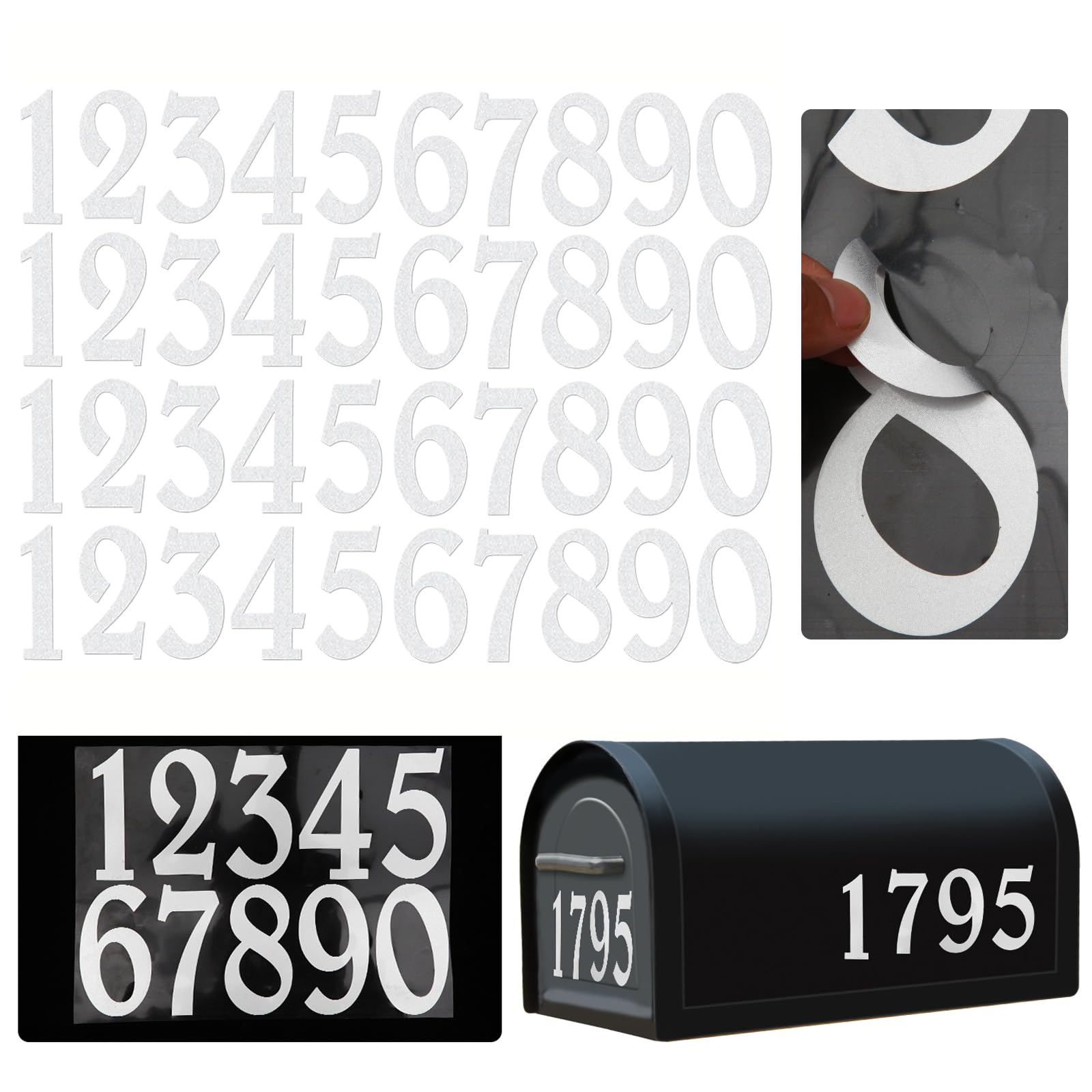 4″ Reflective Mailbox Numbers – 4 Sets (0-9, 40 Total) Self-Adhesive Vinyl, Waterproof & Weather-Resistant, For House, Door, Trash, Car