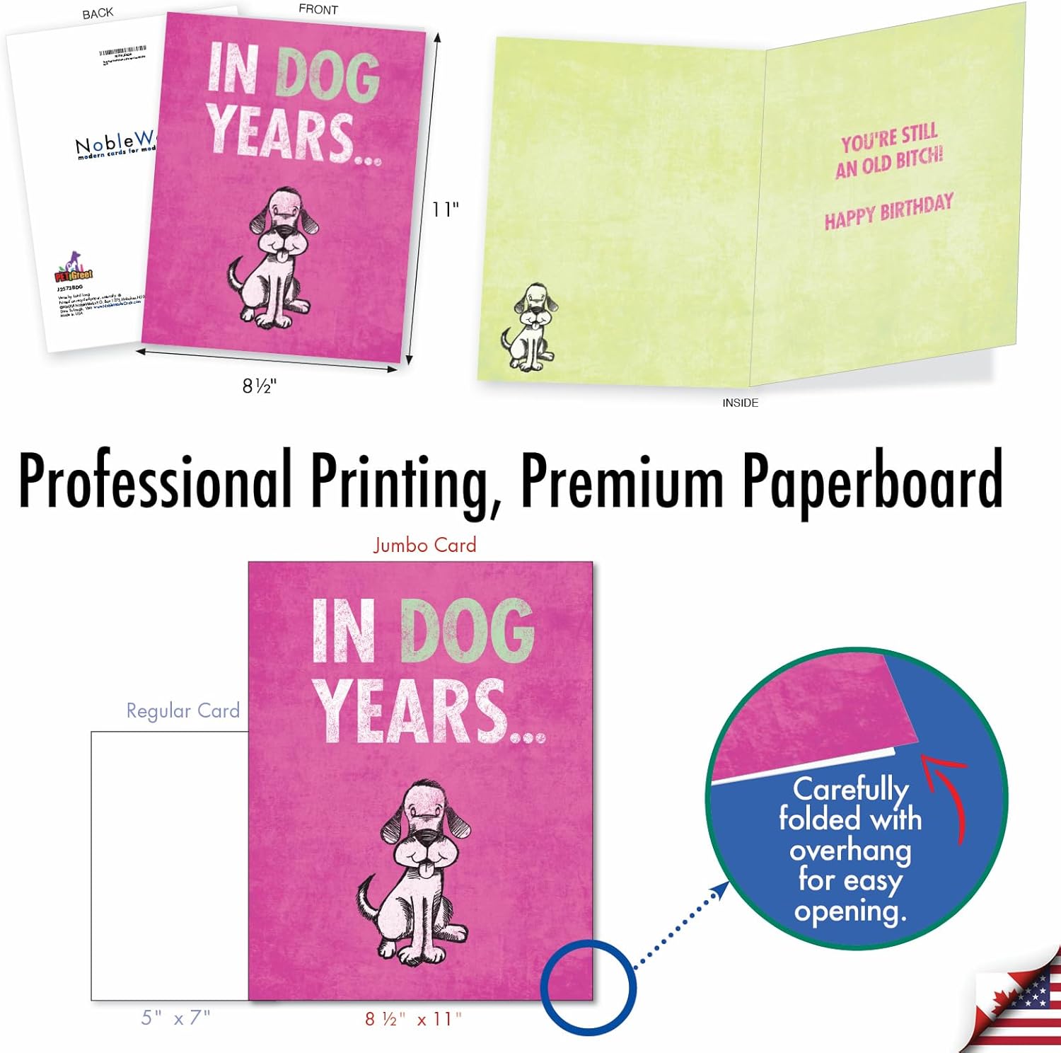 NobleWorks - 1 Funny Jumbo Birthday Greeting Card (8.5 x 11 Inch) - Cute Animal Humor for Birthday, Large Card - Dog Years J2573BDG - Image 3
