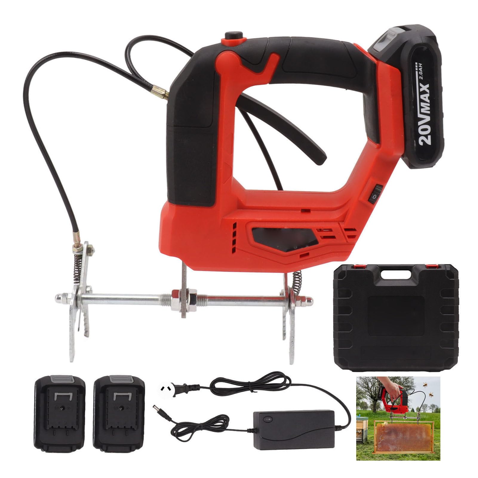 Bee Shaker - Máquina agitadora de marco de colmena inalámbrica de 150 W, removedor de abejas portátil recargable de 20 V con 2 baterías para apicultores, 2700 rpm, 4 velocidades