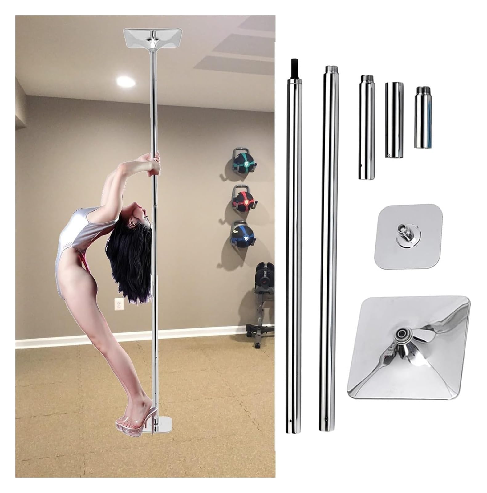 JYBNBBE Pole Dancing Pole for Home Removable Fitness Pole Set for Home Exercise Club Party Pub, Spinning Static Dance Pole, Loads 440lbs,Silver-?320cm