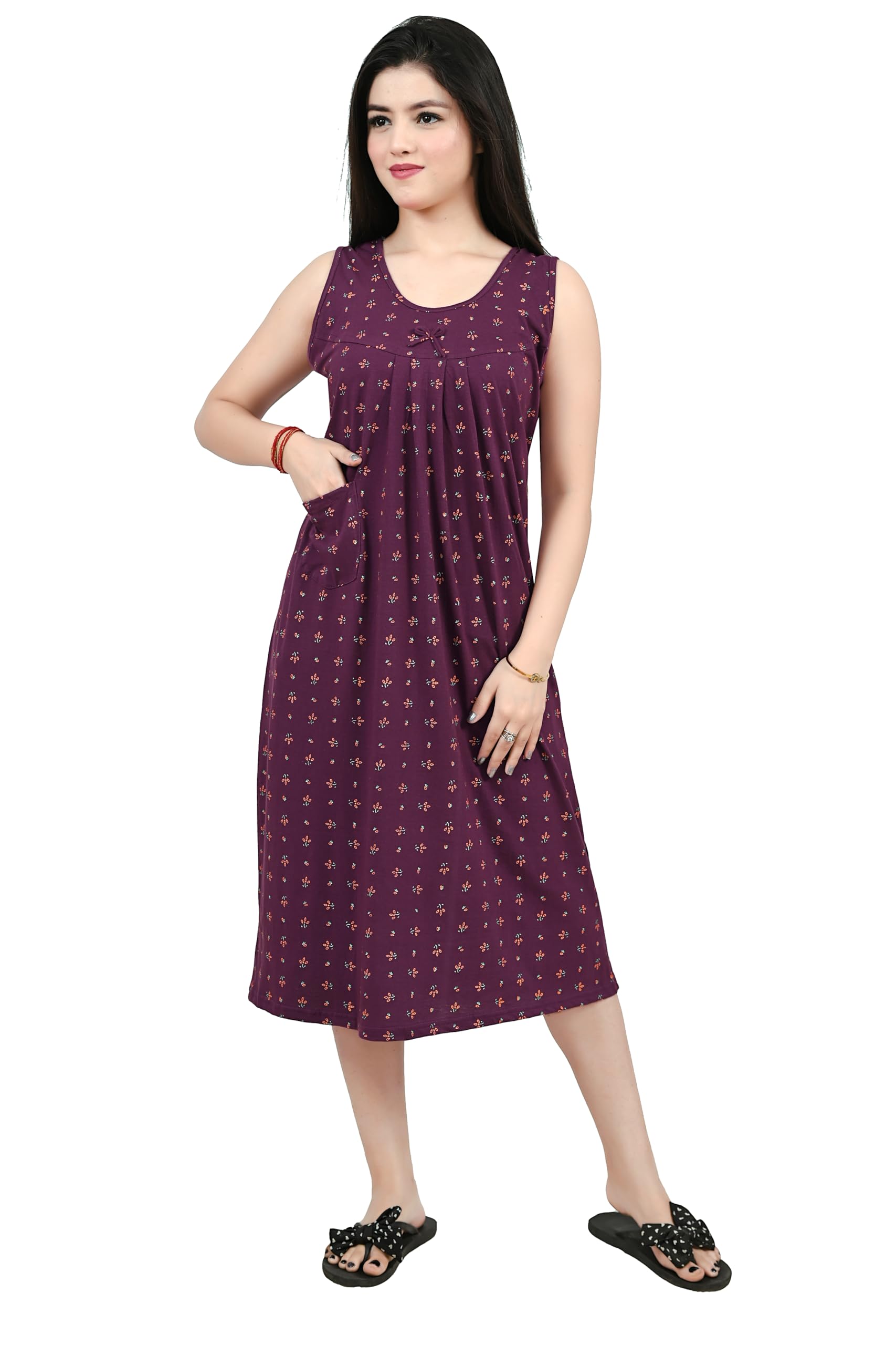 miavii creation MIAVII Women's Comfortable Printed Hosiery Short Sleeveless Night Dress/Nighties/Maxi/Sleepwear/Night Wear Dress-picture-35