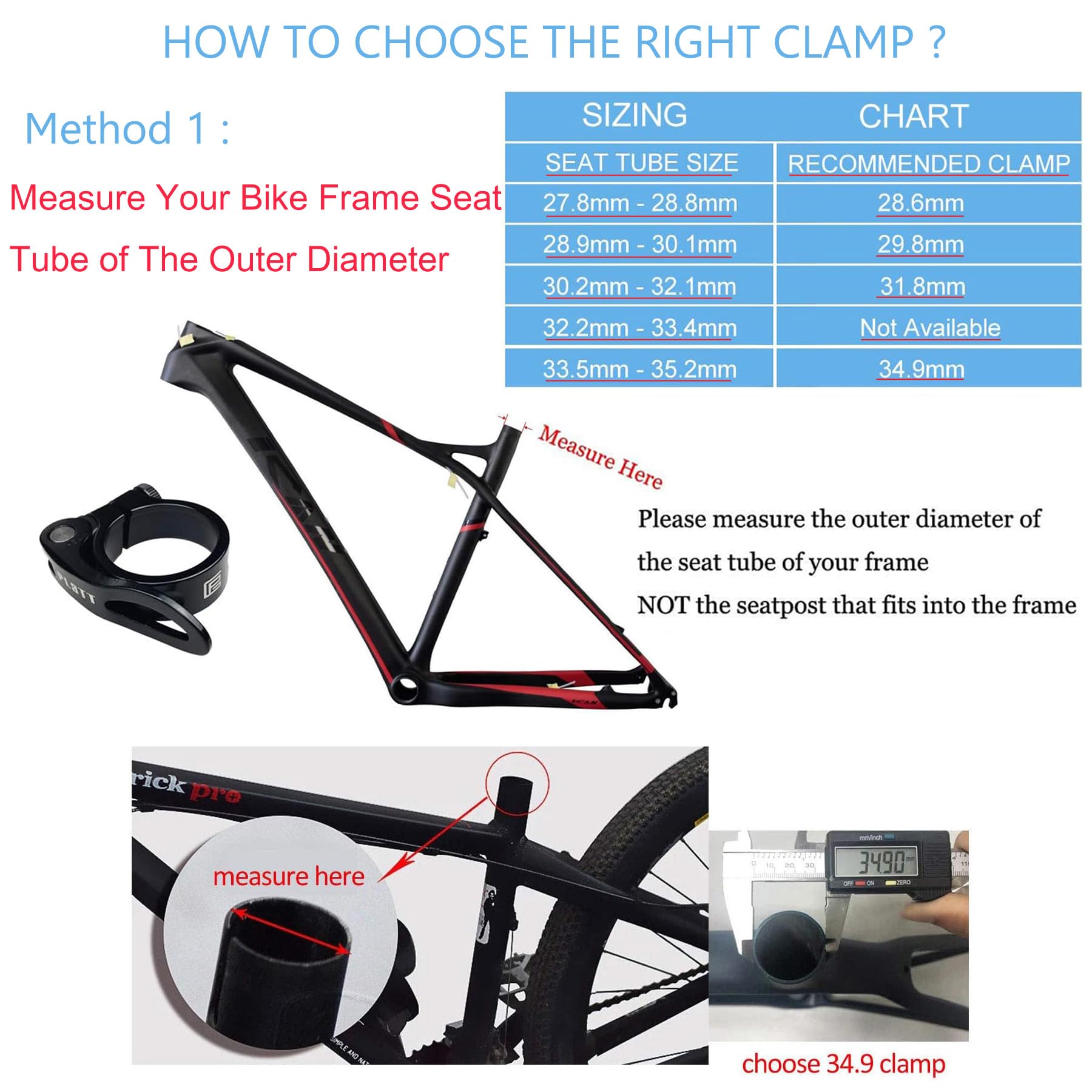 Pince De Tige De Selle Aluminium à Dégagement Rapide - 28,6/30,2/31,8/34,9 Mm - NEUF