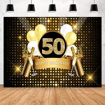 Sensfun Happy 50th Birthday Backdrop Black and Gold Photography Background Glitter Adult Men Fifty Years Old Age Birthday Party Decorations Supplies Photo Banner Photobooth Props 8x6ft