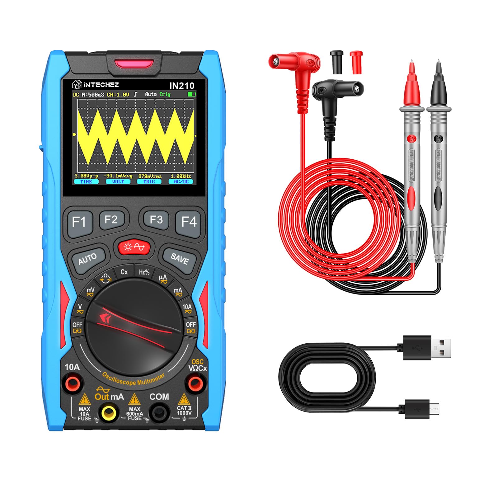 IN210 Digitales Oszilloskop-Multimeter – 12 MHz, 50 Msps, 6000 Counts, True RMS, Signalgenerator, 2,4"-Display, für Elektronikreparatur, Labor, DIY und Ausbildung
