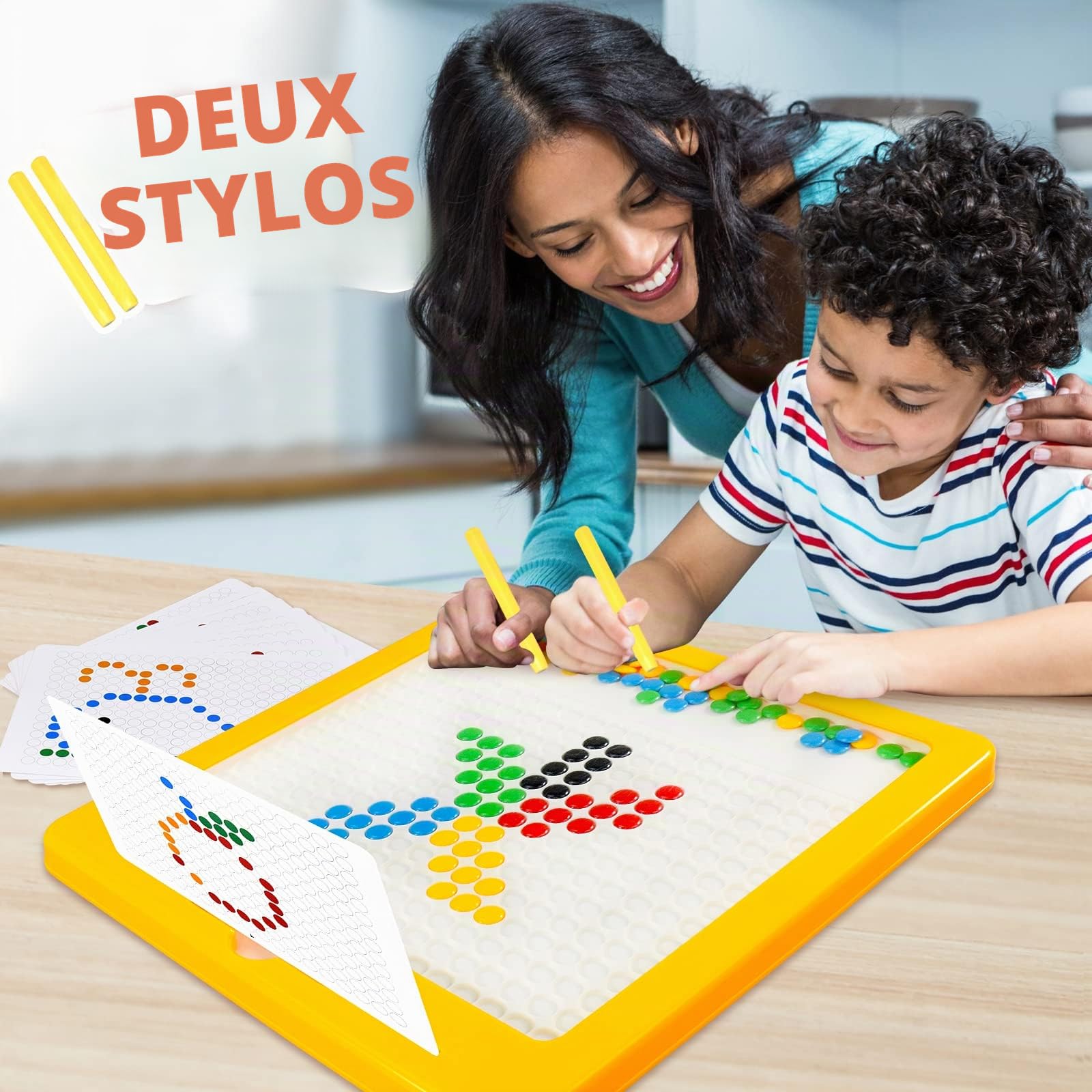 Tableau à dessin magnétique pour enfants de 4 à 8 ans, 10 cartes flash double face et haricots, jouets Montessori pour garçons et filles
