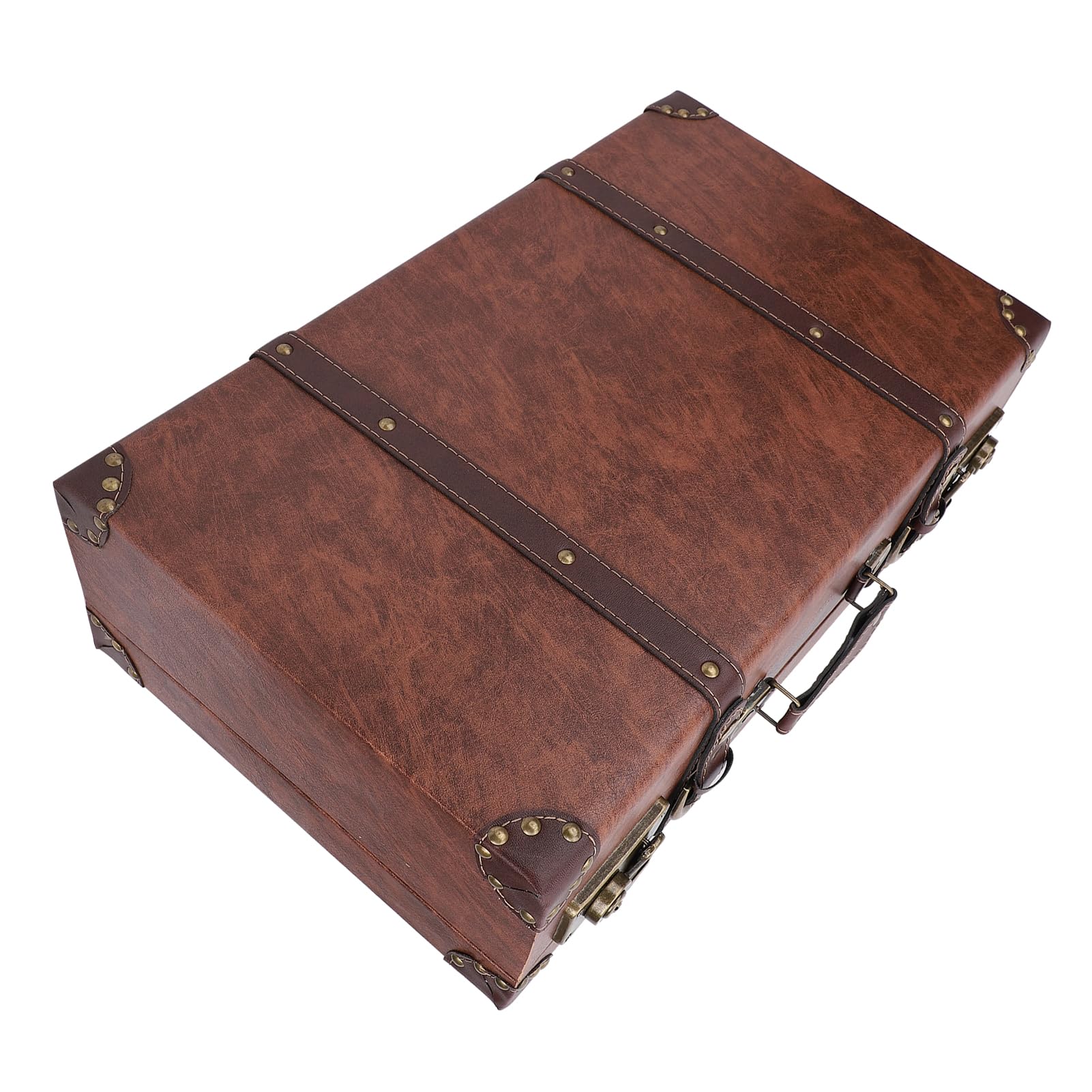 Qcwwy Valigia Vintage Rettangolare in Legno con Manici Ergonomici in Pelle, Baule da Viaggio retrò di Grande capacità, Design Ad Angolo Rinforzato per Riporre Oggetti in Casa