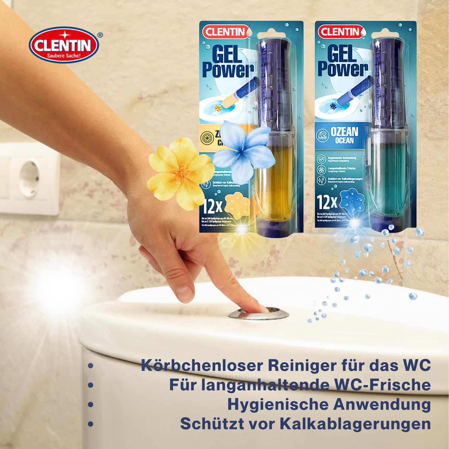 WC Reiniger Gel Stempel Lemon 12 St x 75ml - 144 Blumen - körbchenloser WC-Duftstempel bis zu 37.440 Spülgänge