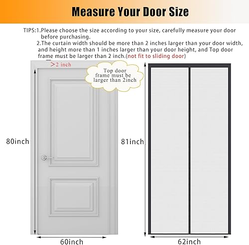 Miniatura 2 de Puerta de Pantalla Magnética de Fibra de Vidrio - Ajuste de 60x80 Pulgadas - Puerta de Pantalla en Sí Tamaño 62x81 Pulgadas - Malla de Puerta