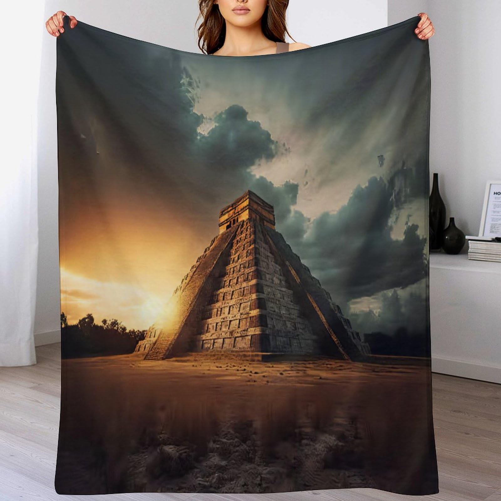 Couverture moelleuse avec motif de Chichen Itza plaid polaire chaud pour lit et canapé