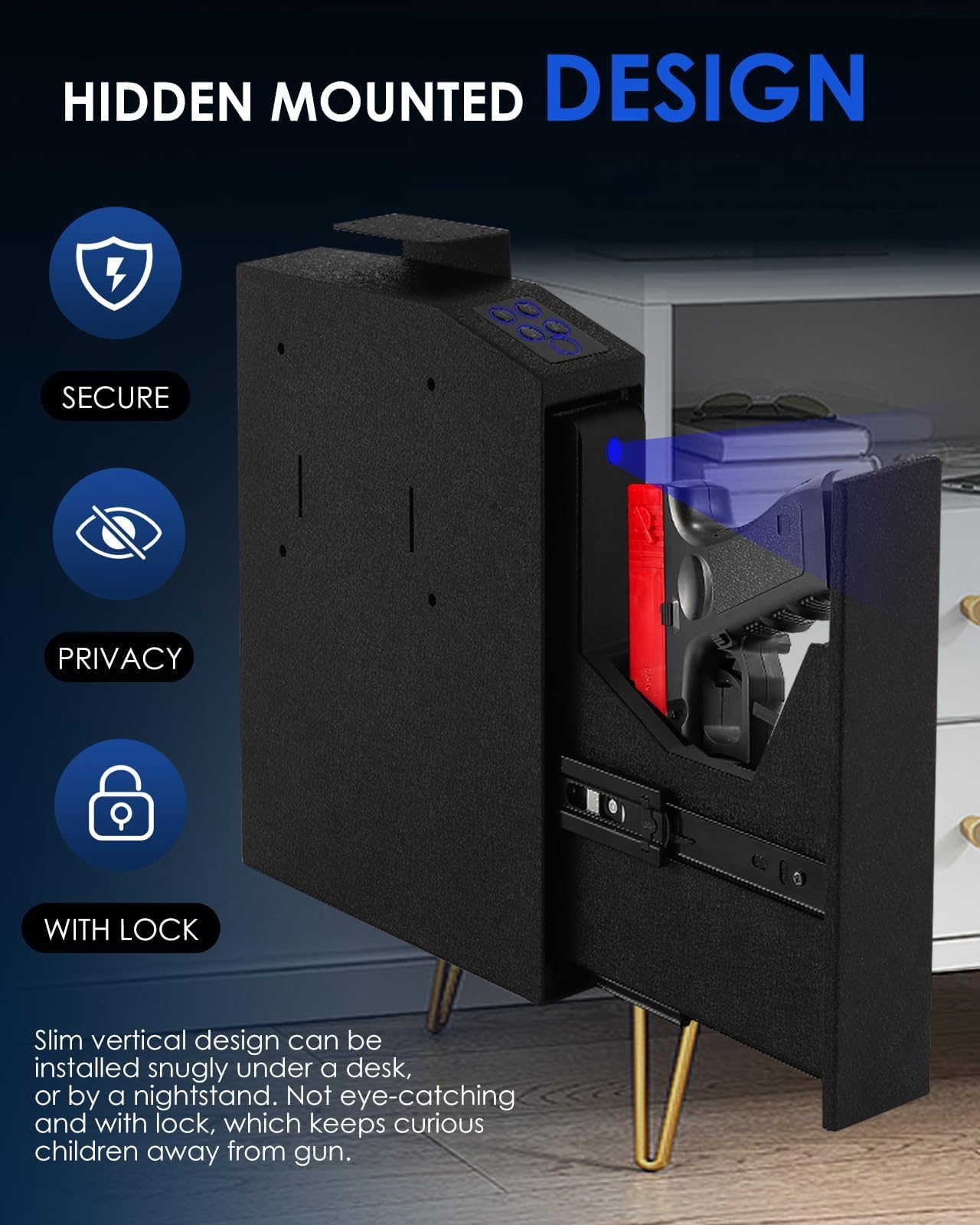 Home Essentials, biometryczny sejf na broń z automatycznie przesuwanymi drzwiami – odcisk palca, kod PIN i dostęp za pomocą klucza, sejf na broń do sz