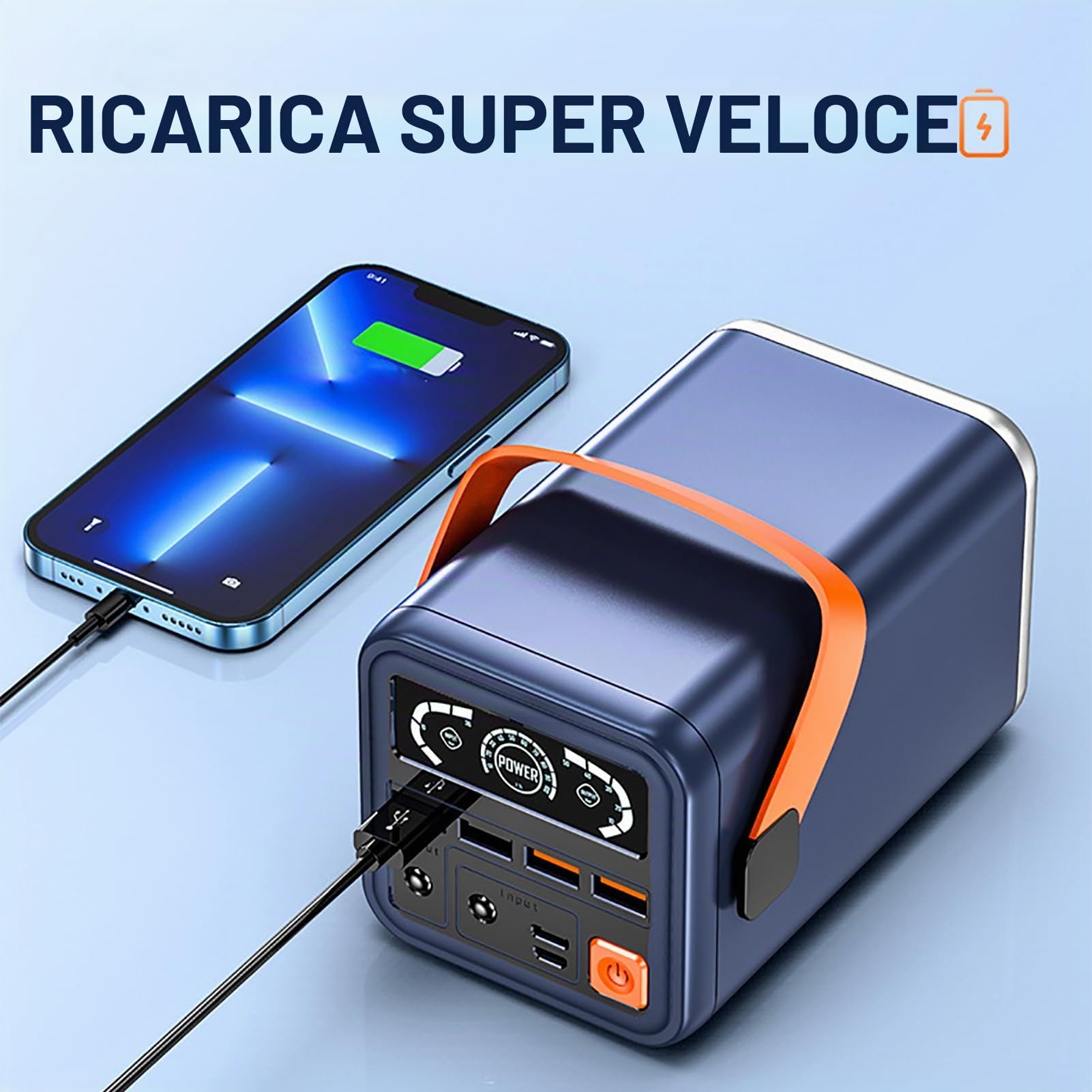 Centrale elettrica portatile, 60000 mAh Alimentatore per accumulo di energia di emergenza da campeggio da campo, Carica rapida di nuova generazione da 36 W, Supporto per ricarica e scarica grigio