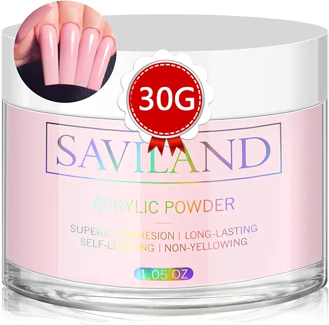 Saviland Pink Acrylic Powder - 30g Professional Nail Powder for Extensions & 3D Art