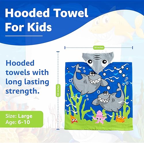 Miniatura 2 de Juego de toallas con capucha para niños de 6 a 10 años, microfibra ultrasuave, súper absorbente, con toalla de mano gratis, ideal para después de la