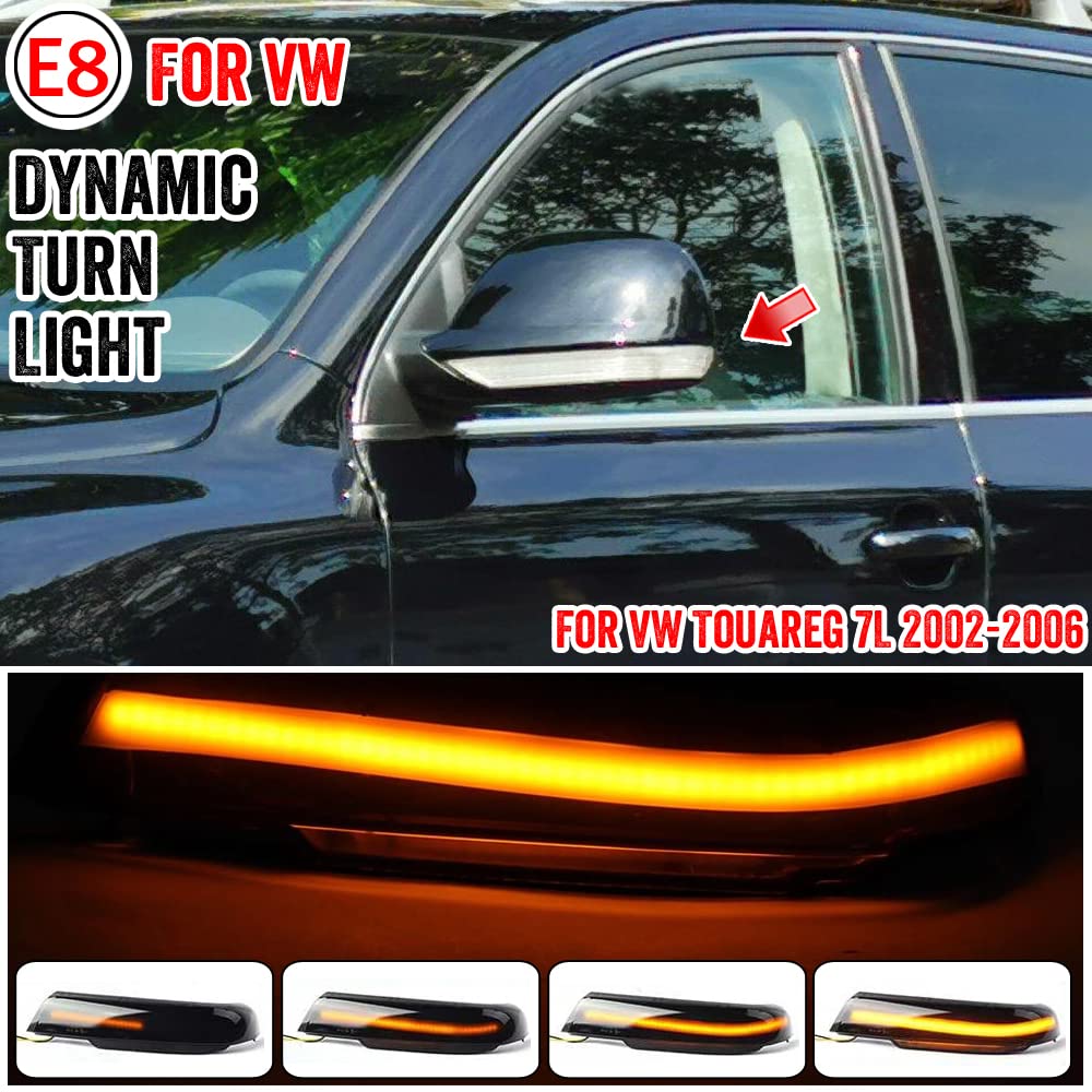 Hacreyatu For-VW Volkswagen Touareg I MK1 7L 2002 2003 2004-2006 2Pcs Dynamic Steering Signal Led Light Rear View Mirror Indicating Flash(Yellow)