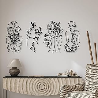 Therwen 4 Metal Wall Art Decor Minimalist Abstract Woman Single Line Dra...