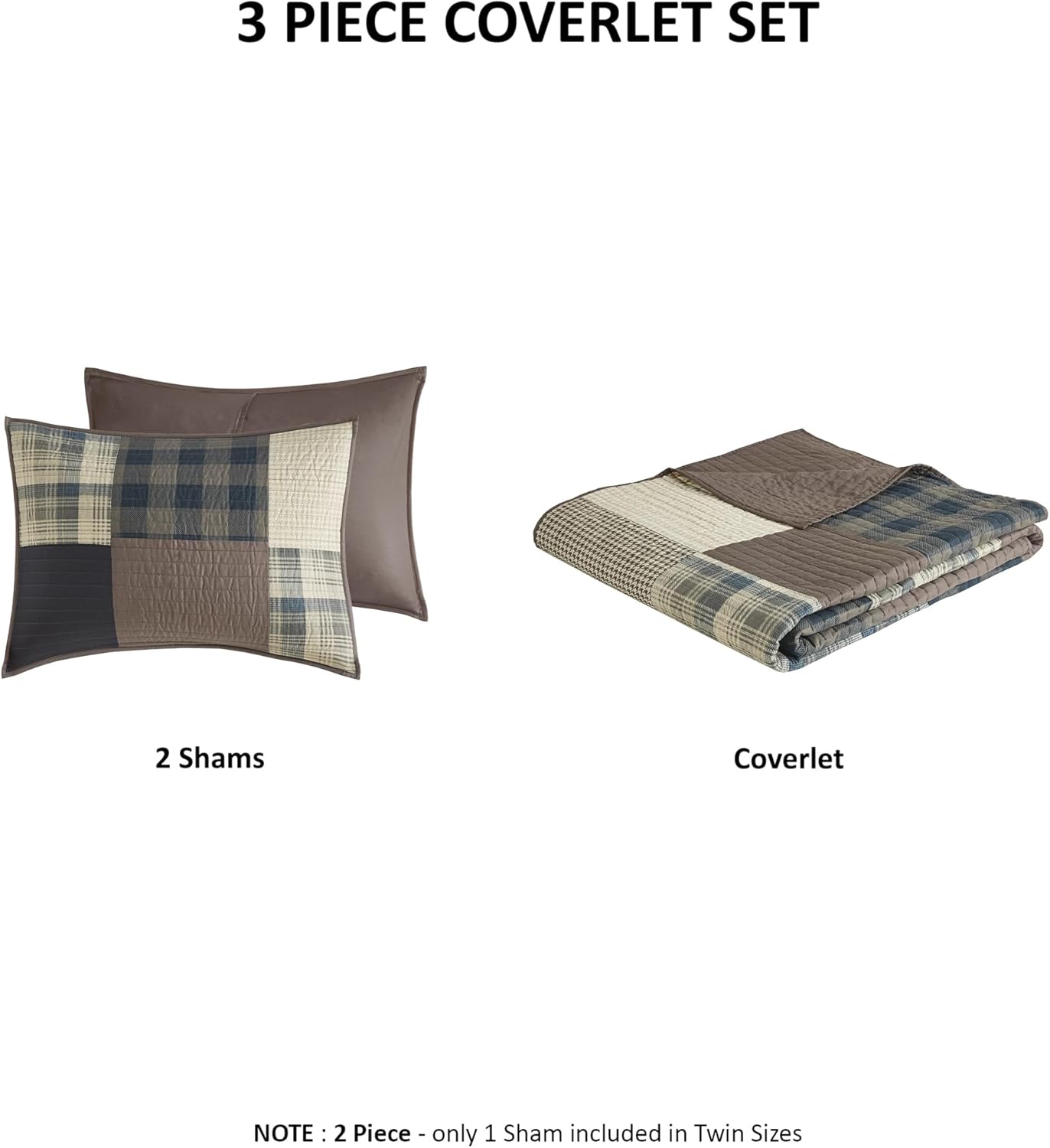 Woolrich Winter Hills Reversible Quilt Set - Cottage Styling Reversed to Solid Color, All Season Lightweight Coverlet, Cozy Bedding Layer, Matching Shams, Oversized King/Cal King, Plaid Tan 3 Piece