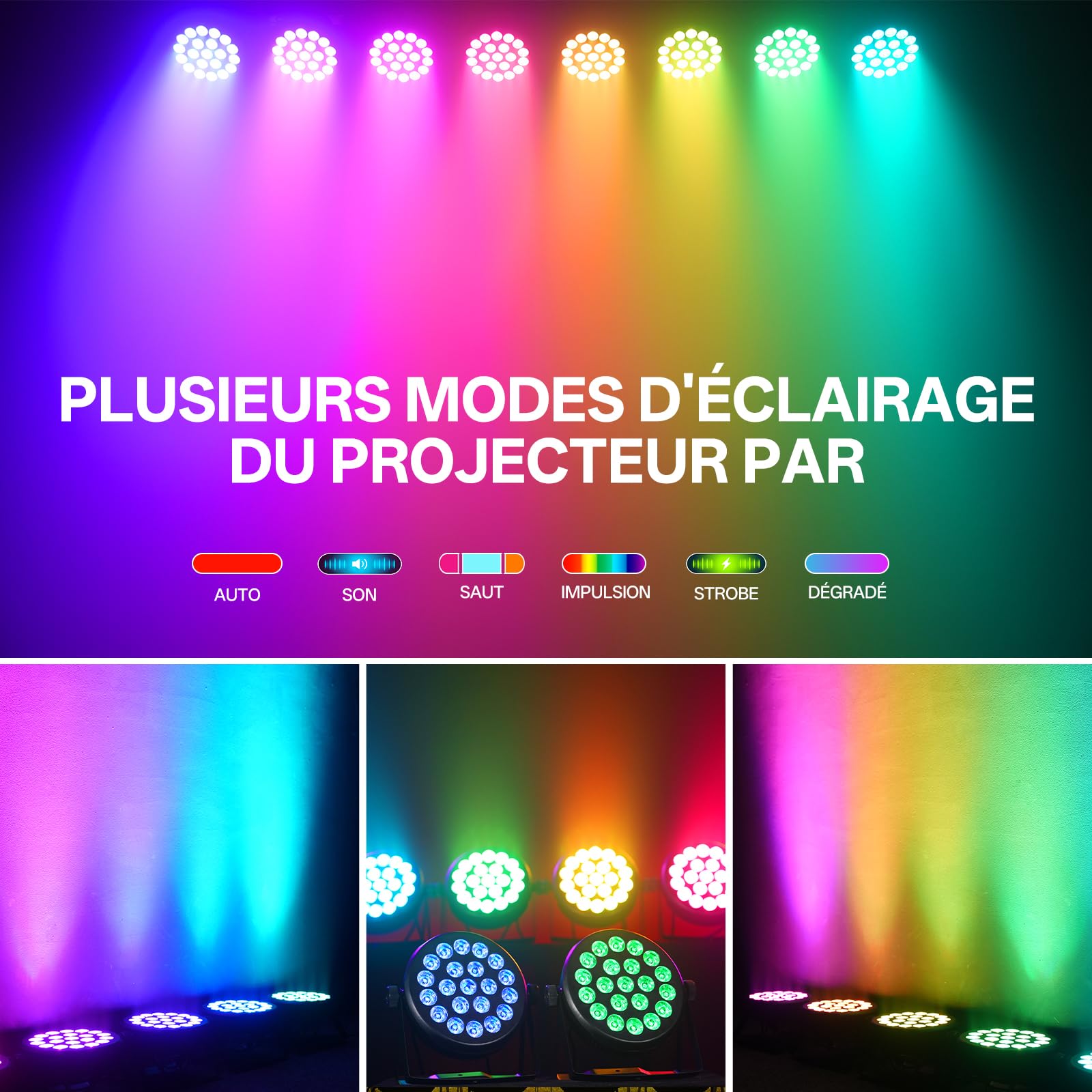 80W Par LED RGBW, 21 LEDs Lumière de Scène avec Télécommande et Son Activé, 5 Modes Jeux de Lumiere, DMX 8CH Éclairage de Scène pour Soiree Bar Mariage Noël Concerts Festivals