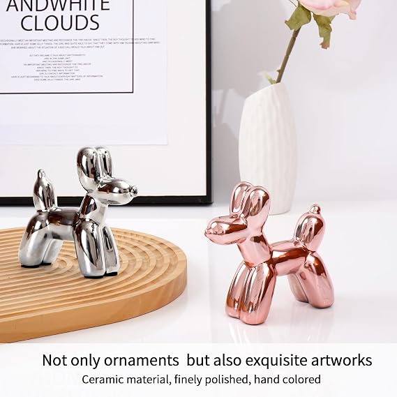 Ceramic Balloon Dog Statue Pink Bedroom Decor Desk Decor Modern Ceramic Animal Sculpture for Living Room Office Desktop