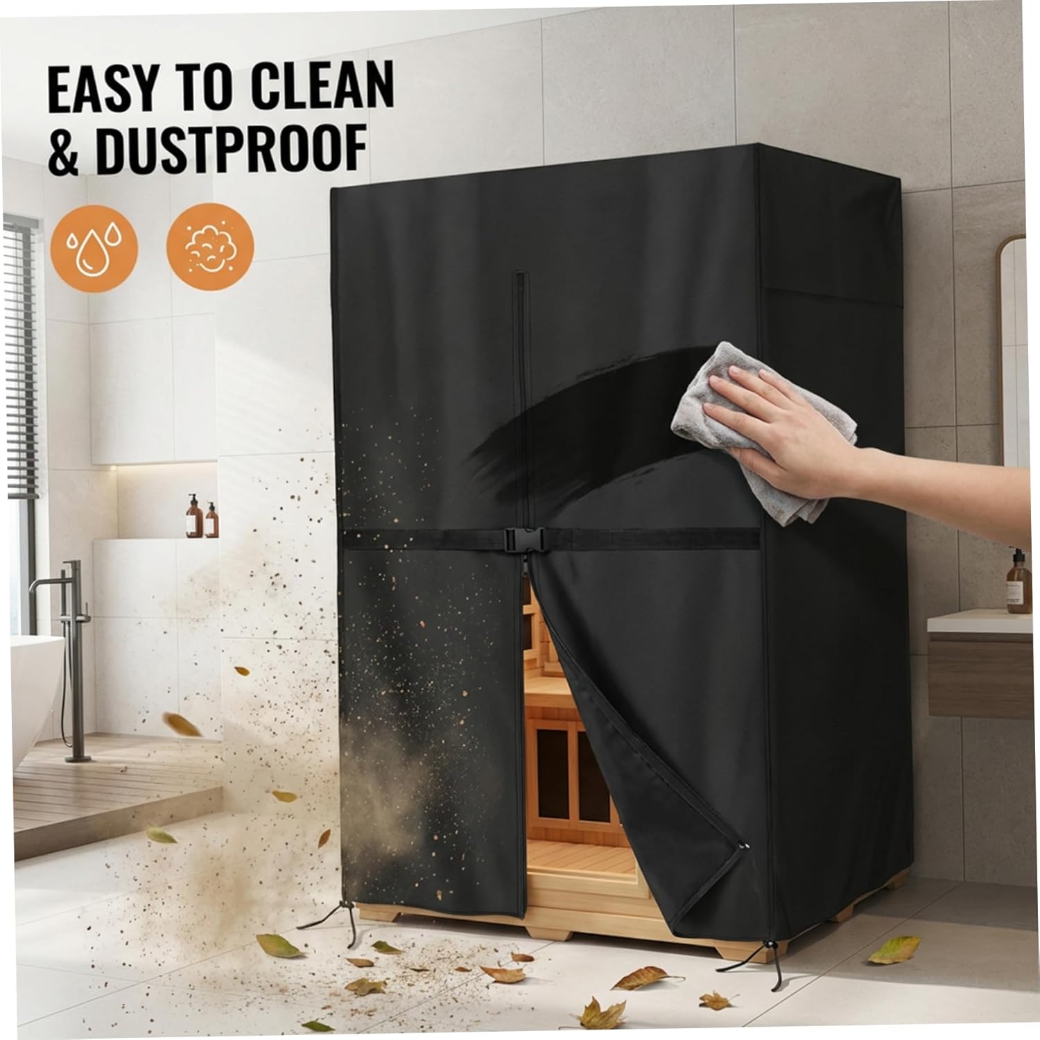 Sauna Cover All-Weather Protection Sauna Insulation Cover with Drawstring & Zipper for Indoor & Outdoor Rooms (Black 39.8"x37.4"x72.8")