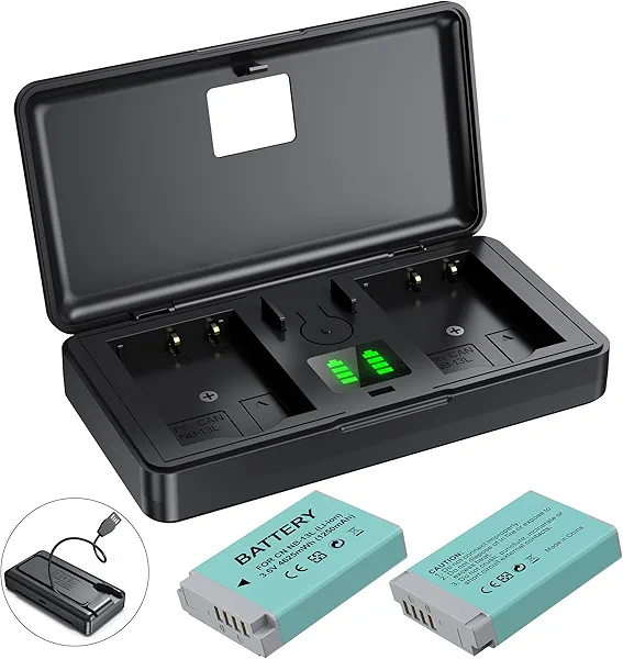 NB-13L Battery(2 Pack) and Charger(2CH) Set,Camera Accessories for Canon G9X,G5X,G1X G7X Mark II/III,SX620/SX720/SX730/SX740 HS, EOS M10/M100/M6,Replacement Rechargeable Lithium Ion Batteries Case
