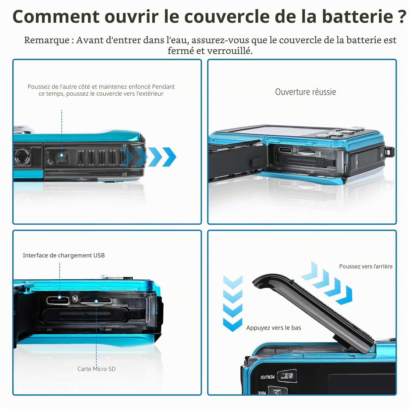 Appareil Photo Etanche, Comius Sharp Caméra Étanche 10FT 30MP Photo FHD Vidéo 16X Digital Zoom avec Carte Mémoire 32G et Selfie Double Écrans pour Selfies Sous l'eau, Natation, Surf, Plongée