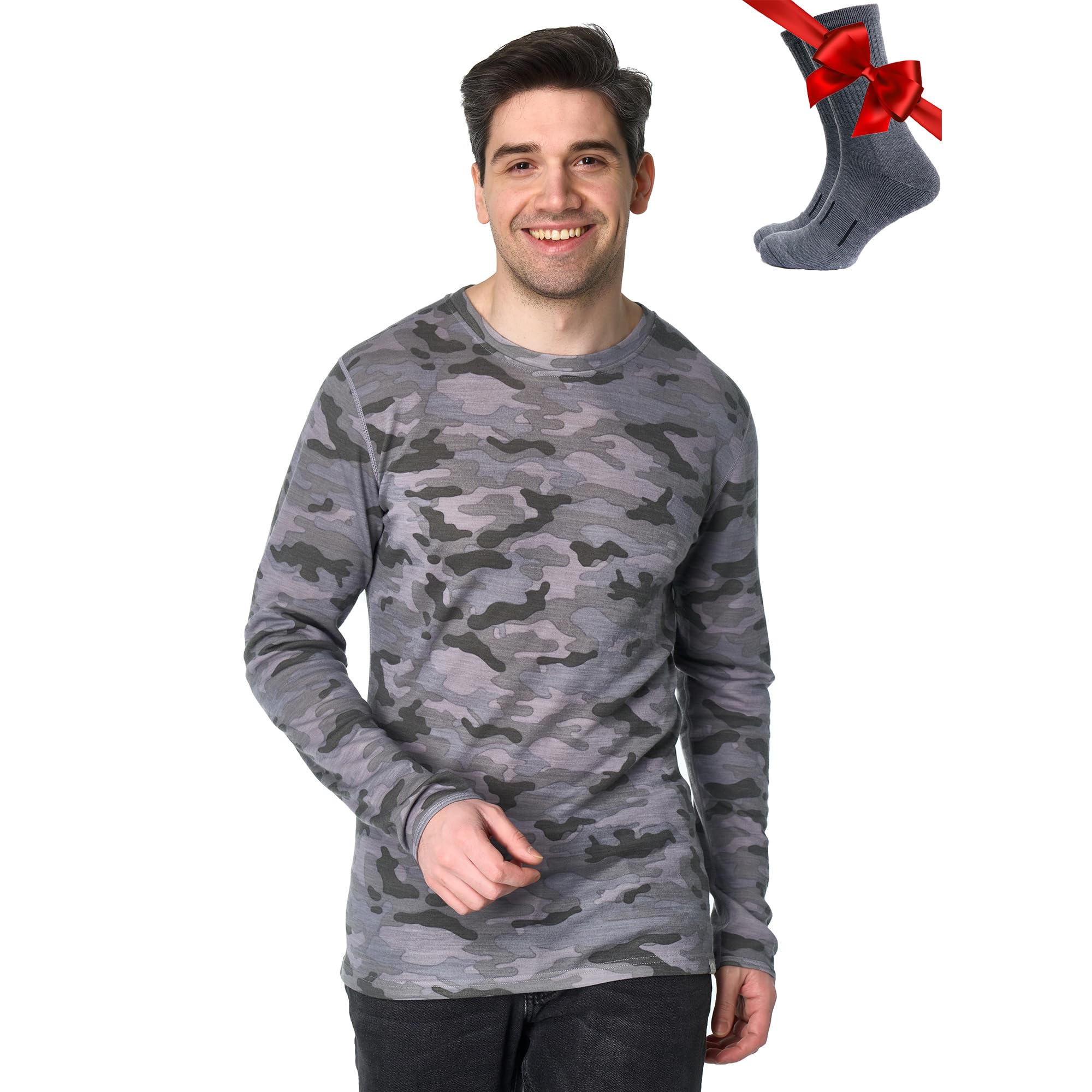 Merino.tech Merino Wool Base Layer - Mens 100% Merino Wool Long Sleeve Thermal Shirts Heavyweight, Midweight, Lite with Socks — view 19