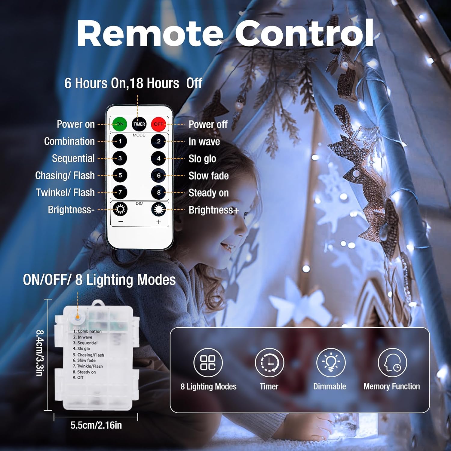 6 pack 33ft 100led fairy string lights battery operated with remote and timer,ip65 waterproof dimmable copper wire 8 modes led twinkle lighting indoor outdoor for bedroom christmas decor-cool white cool white 6 pack