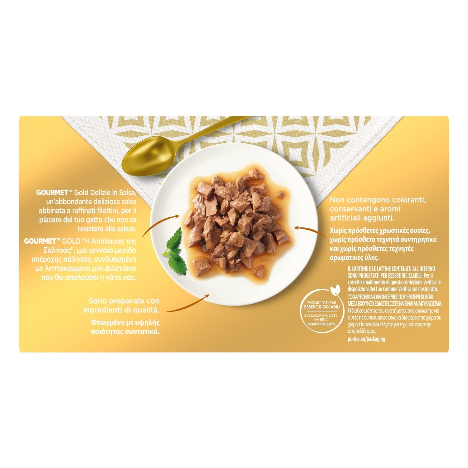 PURINA GOURMET GOLD Umido Gatto Delizie In Salsa con Salmone e Tonno - 48 lattine da 85g ciascuna (12 confezioni da 4x85g)