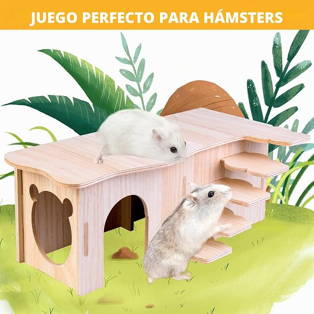 Foto 4 de 7 de Vegena Casa de Hámster de Esquina, Madera con Escaleras, Jaula y Accesorio para Jerbos, Degus