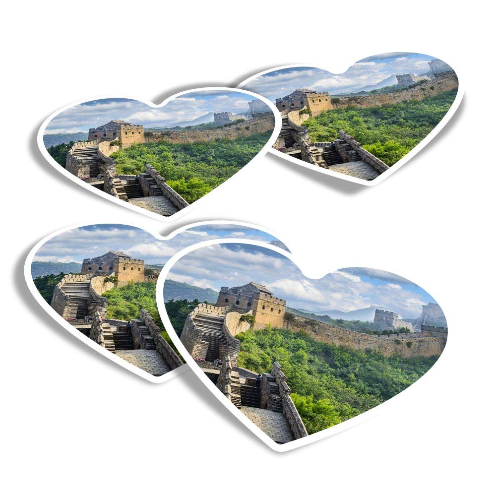 Vinyl Heart Stickers (Set of 4) - The Great Wall of China Fun Decals for Laptops,Tablets,Luggage,Scrap Booking,Fridges #13035