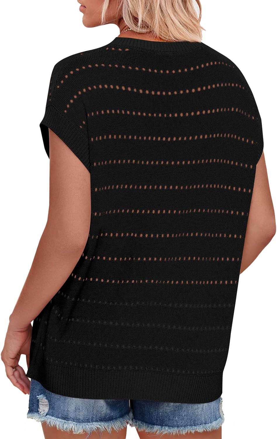 Elesomo Womens Sweater Vest Casual Short Sleeve Knit Tops Crew Neck Summer Pullover - Image 2