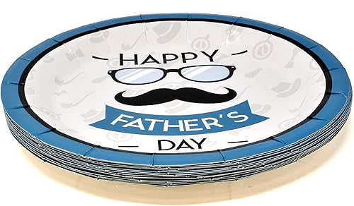 Miniatura 4 de Juego de vajilla para fiesta del Día del Padre, 24 platos de papel de 24 platos de 7 pulgadas, 24 tazas de 9 onzas, 24 servilletas de almuerzo para