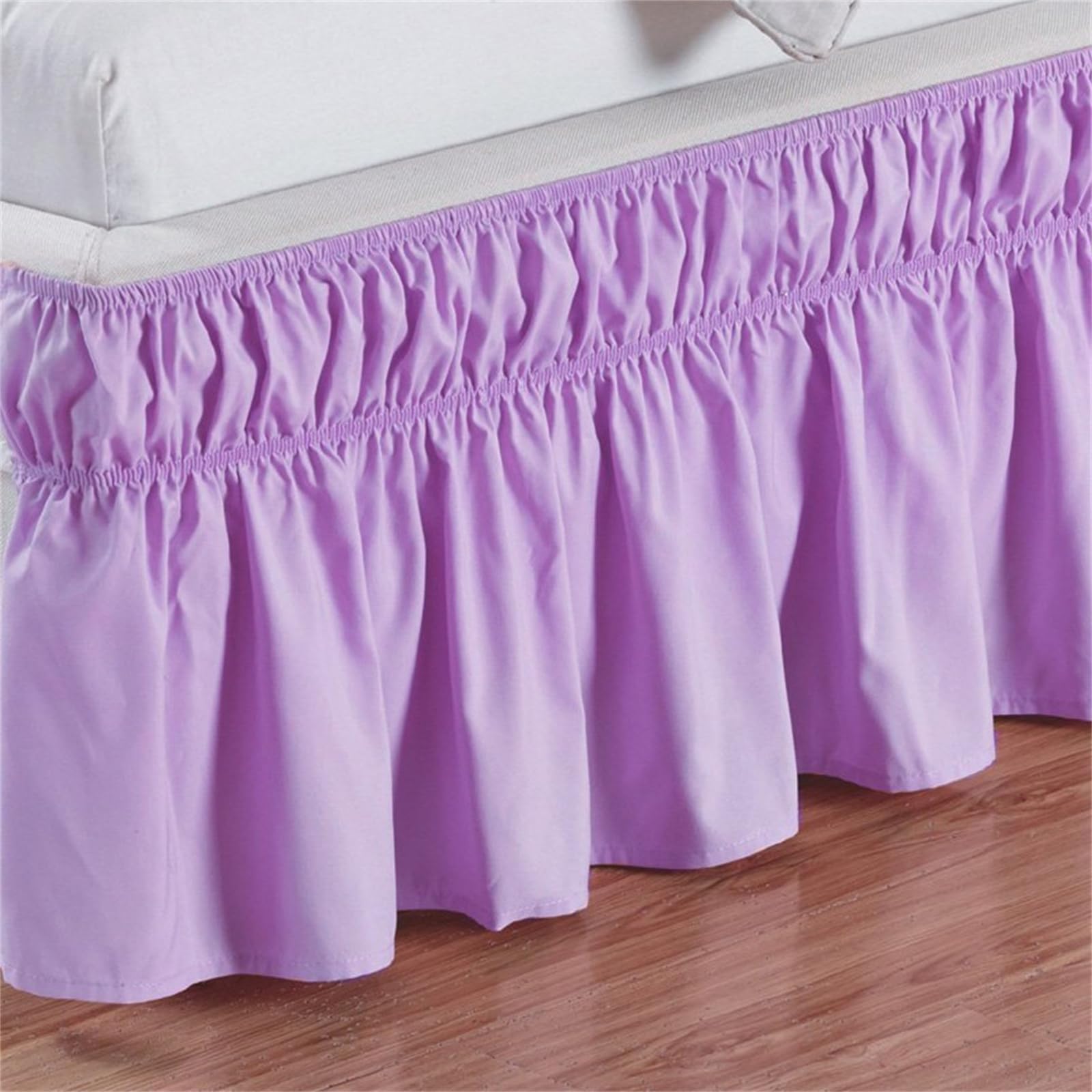 Morbuy Elasticated Bed Skirt Ruffle, Microfiber Bed Skirt Dust Ruffle Bed Valance Skirt with 30cm Ruffles, Wrap Around Bed Skirt Three Sides Elastic Band (Purple,120x200+30cm)