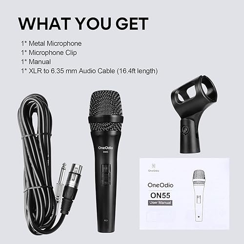 Miniatura 8 de OneOdio ON55 Micrófono vocal con cable XLR de 16.4 pies y clips de micrófono, interruptor de encendidoapagado, metal hembra, micrófono vocalista de