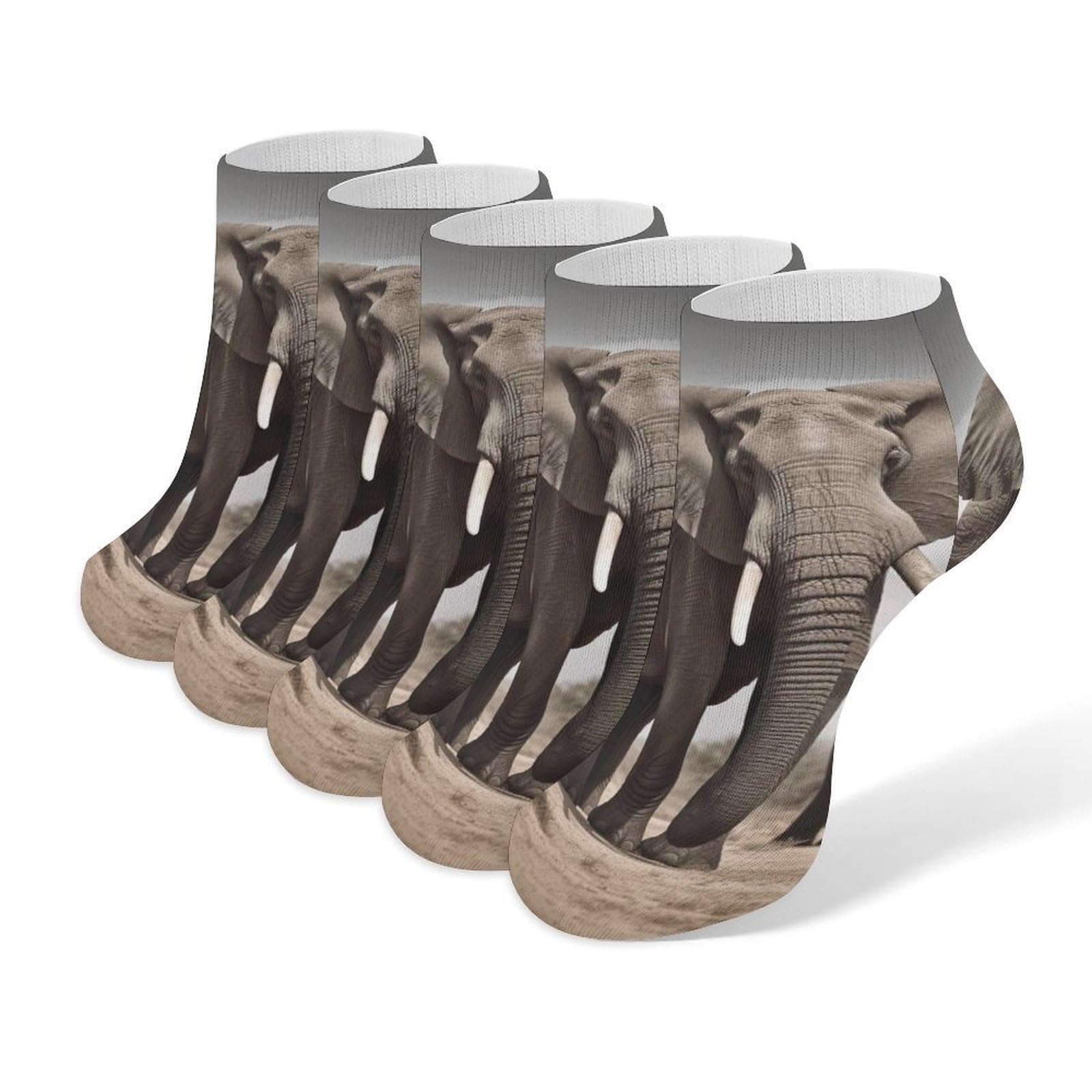 RLDOBOFE African Elephant 5 Pairs Ankle Socks Low Cut Athletic Running Socks No Show Casual Sock for Men And Women