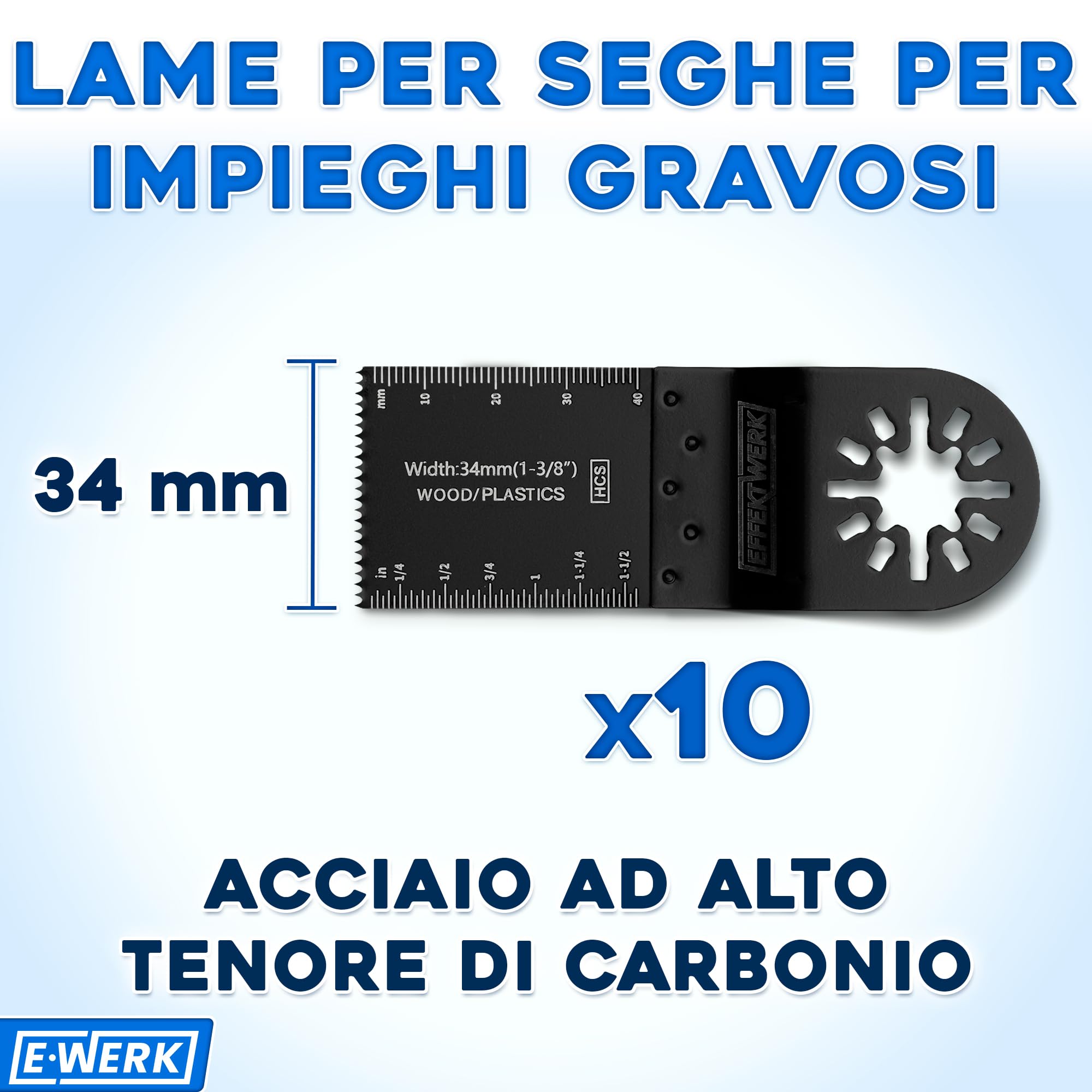 Lame per Multitool - 34mm, Confezione da 10 - Lame a Taglio a Filo per Utensile Oscillante/Taglierina Vibrante - Lame HCS Universali per Tagliare Legno/Plastica