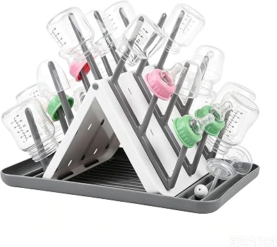 Baby Bottle Drying Rack, Space-Saving Countertop Bottle Rack for 18 Bottles, Detachable Baby Bottle Rack with Brush Holder, Portable Travel Baby Bottle Drying Racks for Baby Accessories & Pump Parts