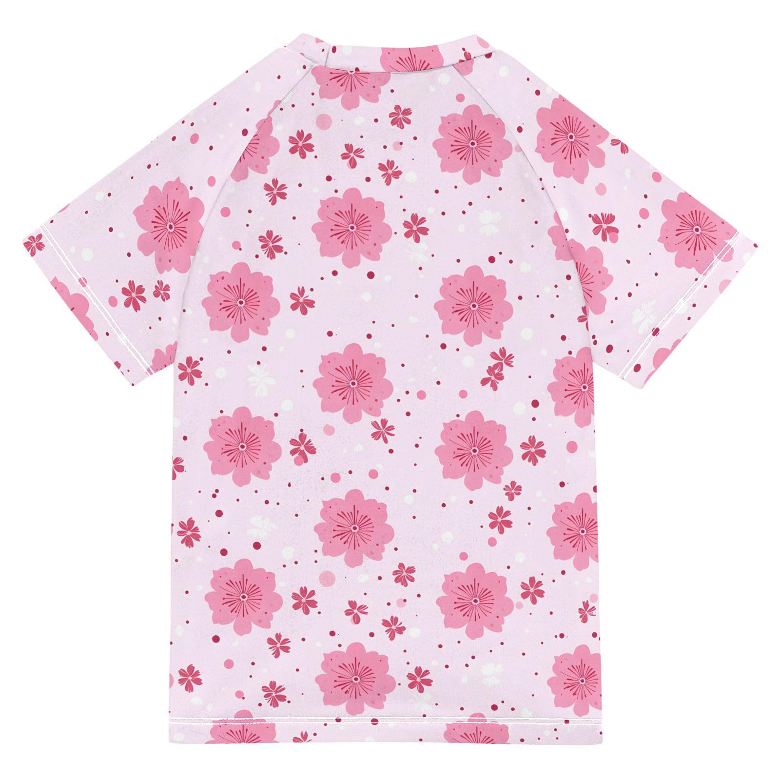 ALAZA Boys Swim Shirts Toddler Rash Guard Short Sleeve Rashguard Cherry Blossoms Cute UPF 50+ 11-12T