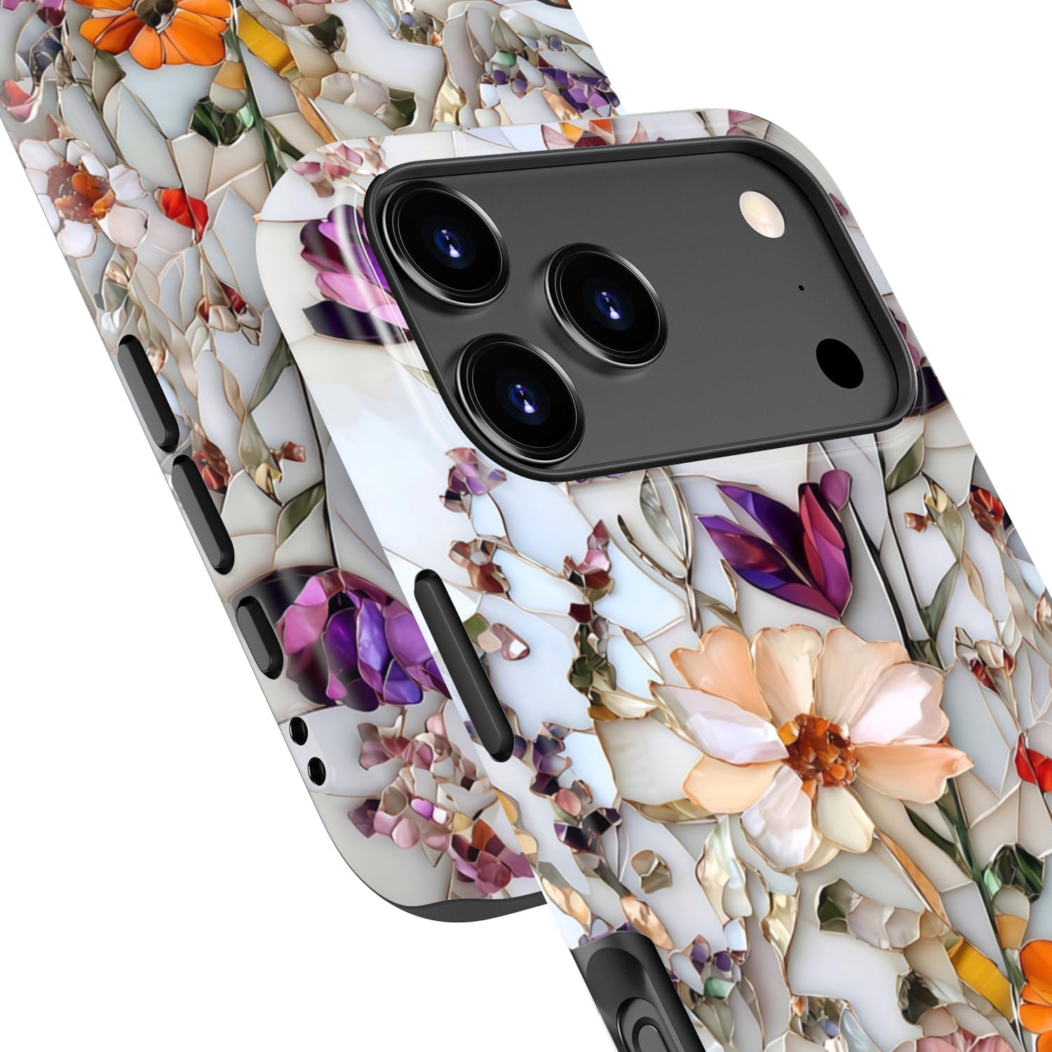 LUHOURI for iPhone 17 Pro Case,Wireless Charging Compatible,Dual-Layer - Soft Silicone Inner + Hard Outer Shell,Cute Wildflower Design,Protective Phone Cover for Women - Marble Pressed Flowers - Image 5