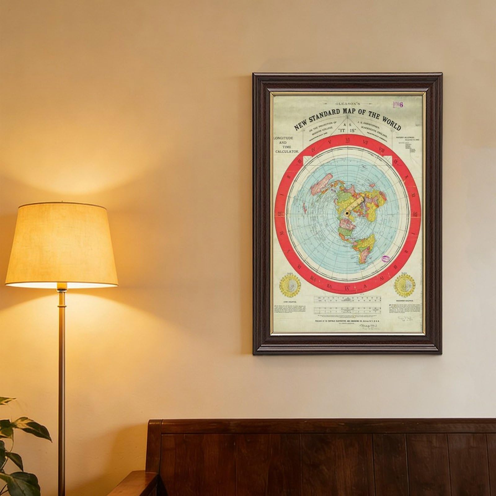 WCYB Alexander Gleason - Carte du monde standard - 1892 - Impression sur toile - Décoration murale pour bureau - Cadre à suspendre - 30,5 cm de long x