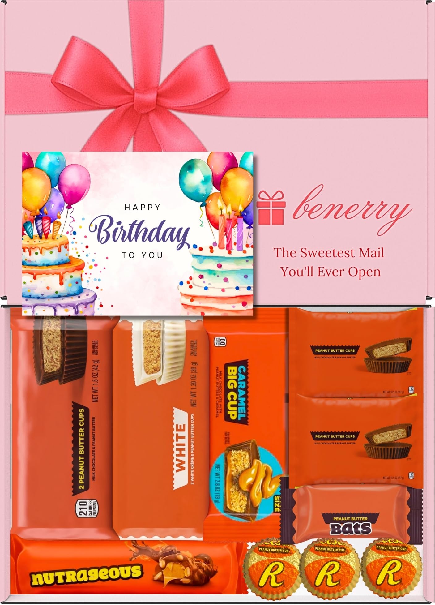 – Luxury Chocolate Gift Box – Peanut Butter Chocolate Treat Assortment – Gift for Him or Her – Thank You Hamper (Birthday Kids - Pink)